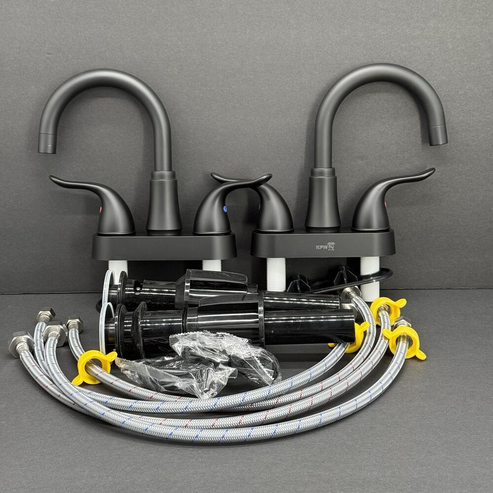 KPW Bathroom Sink Faucet 2 or 3 Hole Matte Black Centerset 4" Set of 2